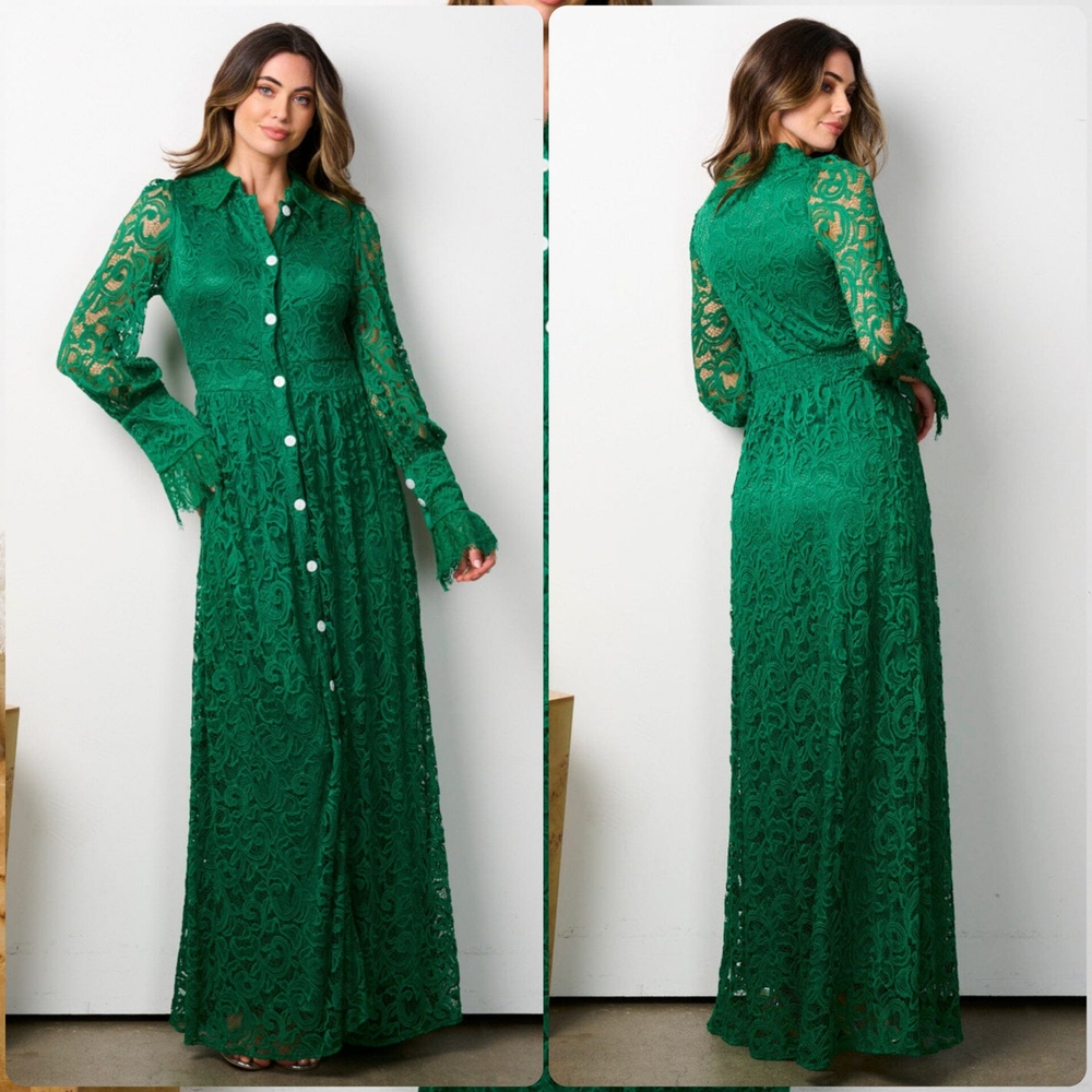 Elegant Green Lace Maxi Dress